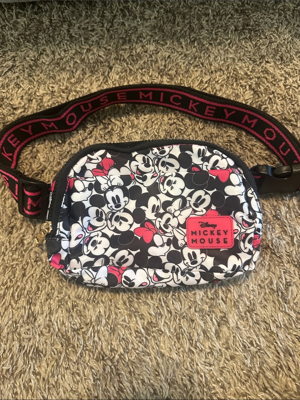 Disney Mickey Mouse Black & Pink Character Print Belt Bag 8